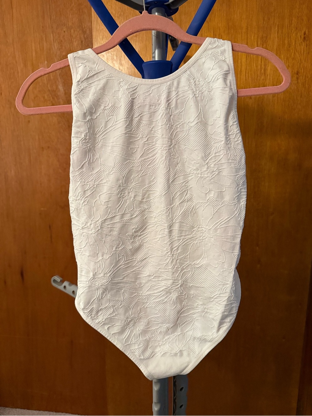 No Boundaries White Floral Textured Sleeveless Bodysuit